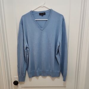 Brooks Brothers Men's Blue Supima Cotton V-Neck Sweater Size Large